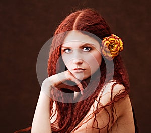 Young girl with curly hair portrait