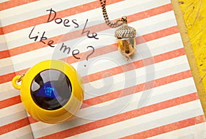 Young girl diary love question and a magic ball toy answering yes