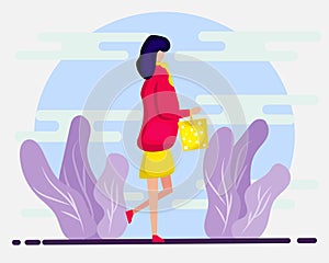 Young girl doing shopping vector illustration in flat style