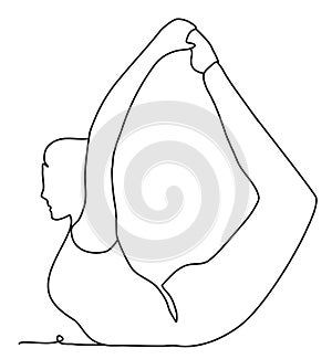 Young girl doing yoga fitness exercise. concept of healthy life. Continuous line drawing. Isolated white background
