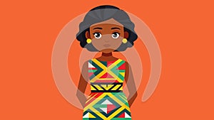 A young girl donning a colorful kente cloth dress with intricate patterns and bold hues representing the beauty and