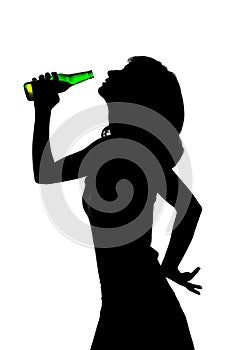 Young girl drinking beer, silhouette