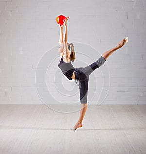 Young girl engaged art gymnastic