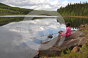 Young girl fishing