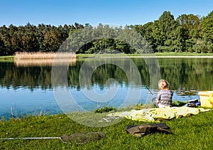 A young girl fishing