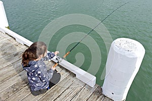 Young Girl Fishing with a Fishing Rod