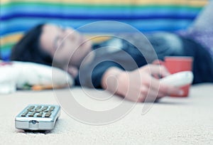 Young Girl On Floor Watching TV