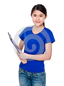 Young girl with folder pad