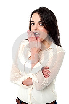 Young girl gesturing shocking sign