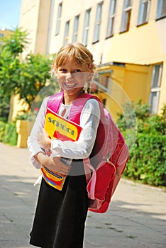 Young girl going to school