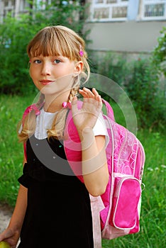 Young girl going to school