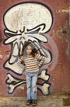Young girl grafitti wall