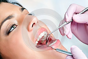 Young girl having dental check up