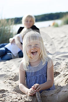 Young girl having fun at beach.