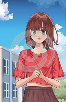 Young girl hentai style character outdoor scene