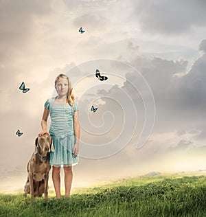 Young Girl with Her Dog