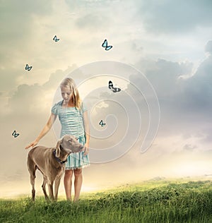 Young Girl with Her Dog