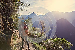 Young girl hike in beautiful landscape