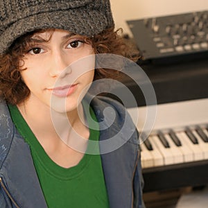 Young Girl and Keyboard