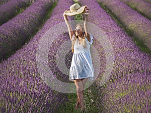 Young girl in the lavander fields. France - Provence