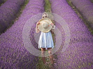 Young girl in the lavander fields. France - Provence