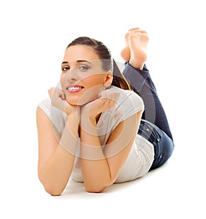 Young girl laying on the floor