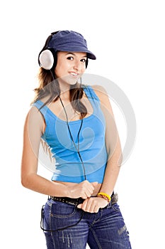 Young girl listen music