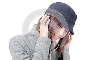 Young girl listen music and close her eyes