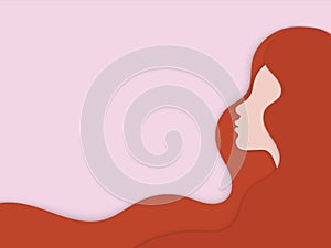 Young girl with long hair. 8 march, International Womens Day design. Vector illustration