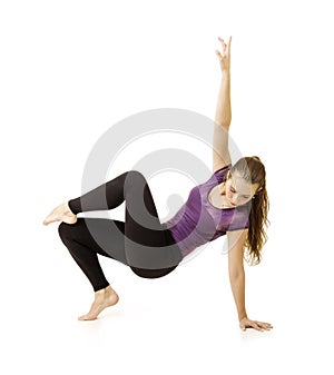 Young girl with long hair dancing modern ballet.