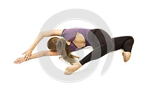 Young girl with long hair dancing modern ballet.