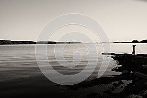 Young girl looking over calm water