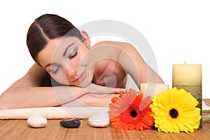 Young girl lying in a spa