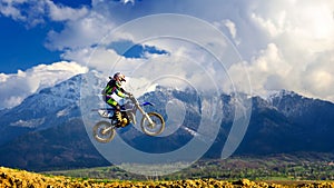 Young girl with motocross bike in Romania. Extreme sports