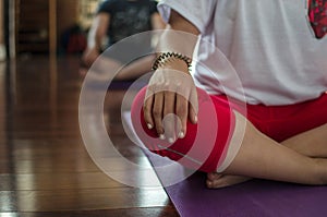 Young girl meditating in the morning photo