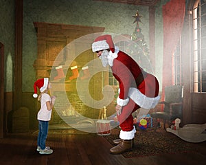 Young Girl Meets Santa Claus, Christmas Day