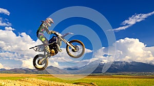 Young girl with motocross bike in Romania. Extreme sports