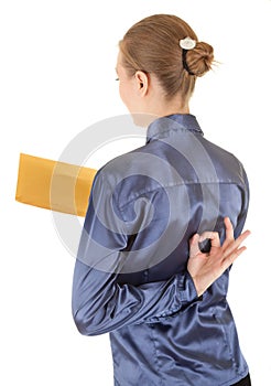 Young girl in the office clothes and with a yellow