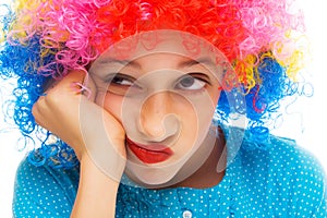 Young girl with party wig