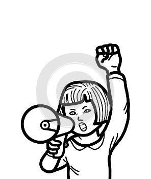 Young girl person shouting megaphone loudspeaker