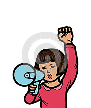 Young girl person shouting megaphone loudspeaker