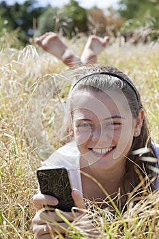 A young girl on the phone