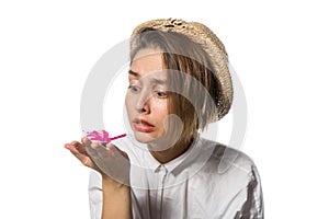 Young girl with a pink butterfly 1