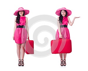 Young girl in pink dress travelling