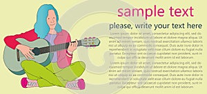 Young girl playing the guitar and composes music. vector cute character. photo