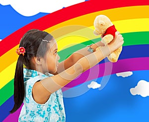 Young Girl Playing With Her Teddybear