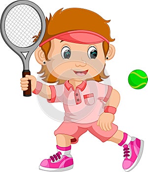 Young girl playing tennis with a racket