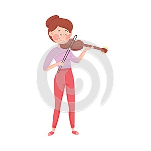 Young Girl Playing Violin in the Street Vector Illustration