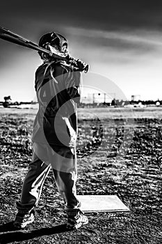 Young girl with ponytail practicing swinging a baseball bat.