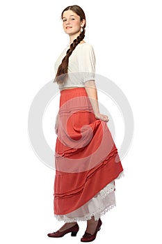 Young girl posing in red skirt